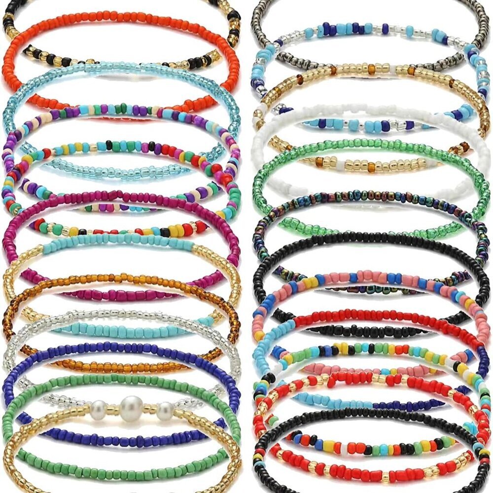 Beaded Anklets for Women Handmade Boho Beaded Ankle Bracelets Colorful Beads Foo